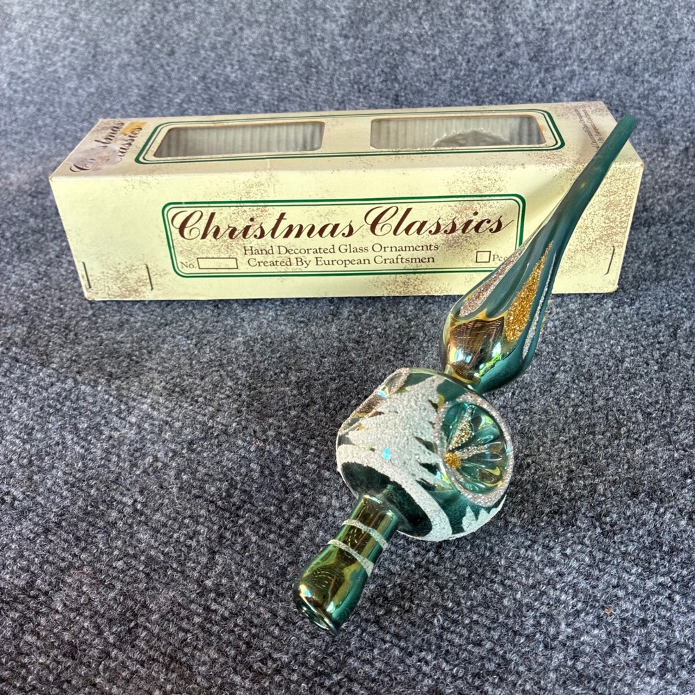 Vtg Christmas Classics Glass Tree Topper Hand Decorated Made in Romania Green - Picture 16 of 16